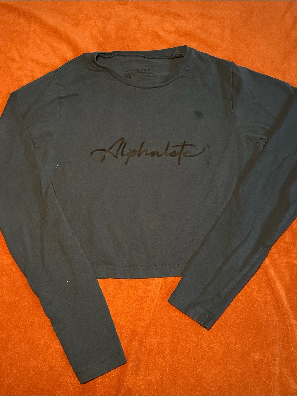 Alphalete Black Long Sleeve Crop Top with Script Logo